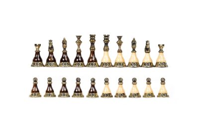 Chess Figures Brons-viðar nútíma lúxussett