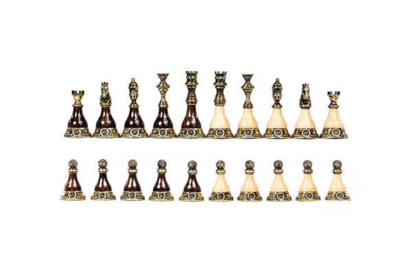 Chess Figures Brons-viðar nútíma lúxussett