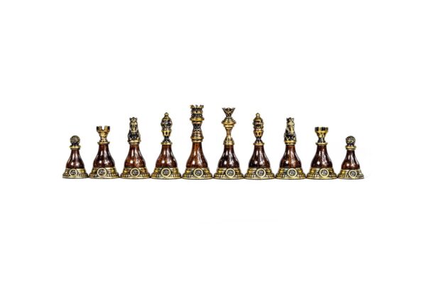 Chess Figures Brons-viðar nútíma lúxussett