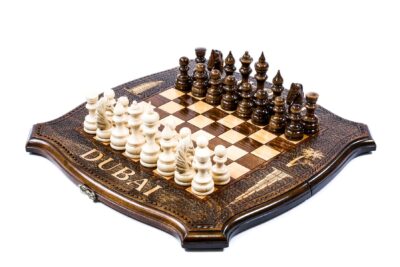 Skák-kotru Dubai með höfundarréttarvarið útlínur Savano Series Luxury Wood skáksett, box og borð samsetning